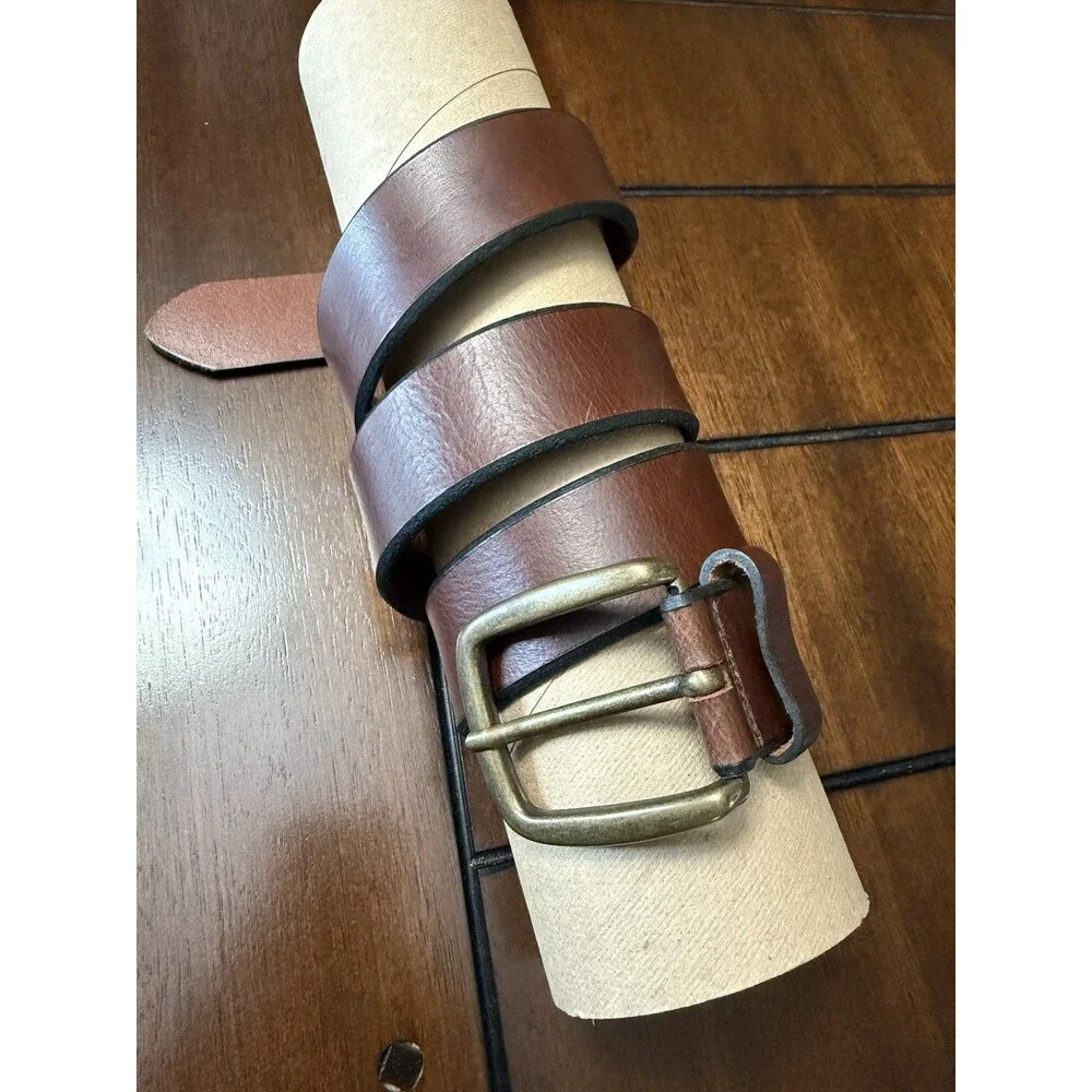 LL Bean Dress Belt Mens Size 38 Brown Thick LeatherBrass Buckle